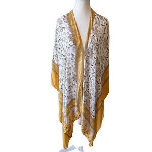 Moss Rose Floral Paisley Kimono Wrap Yellow White Open Front One Size NWT Beach